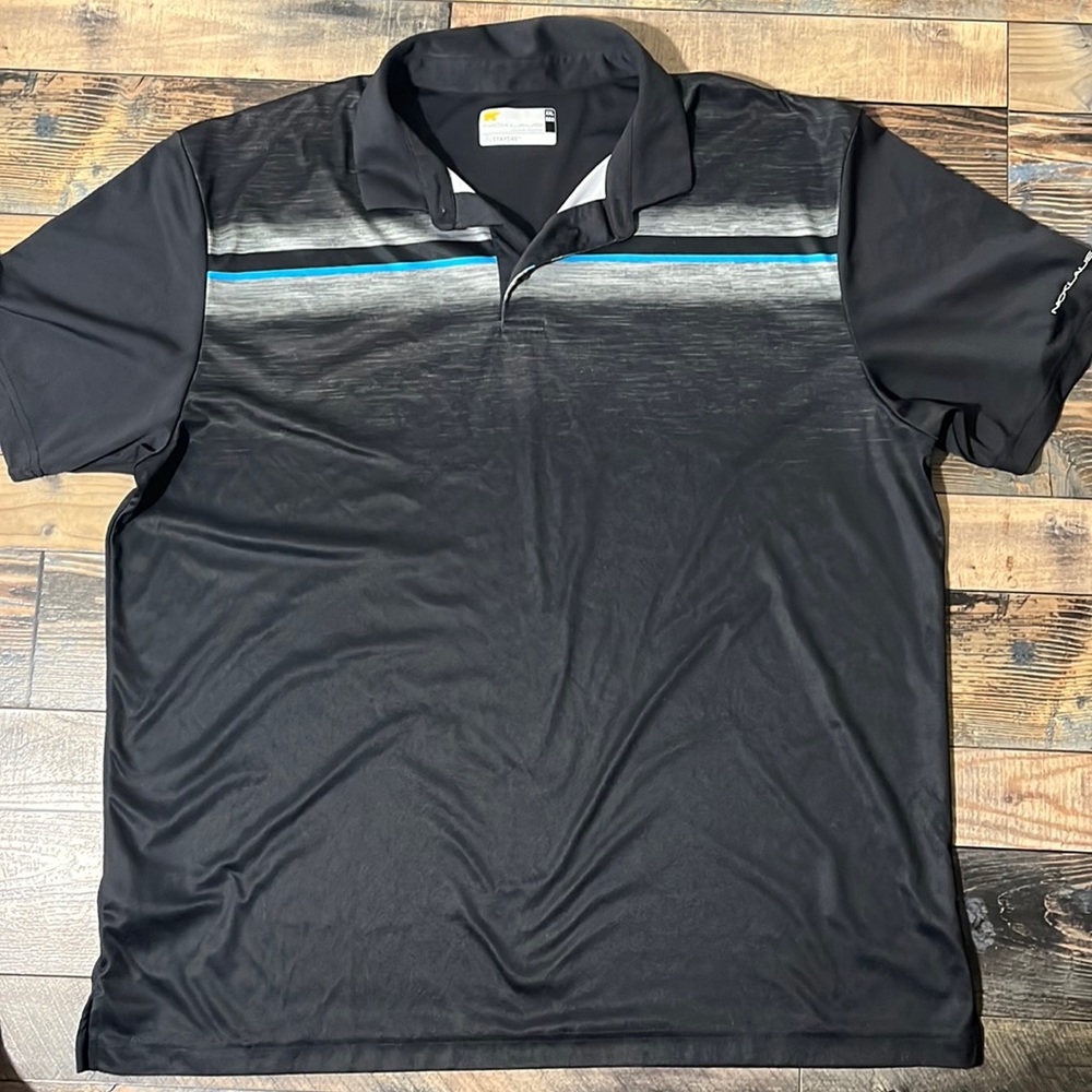 Nicklaus black with blue & gray stripes polo